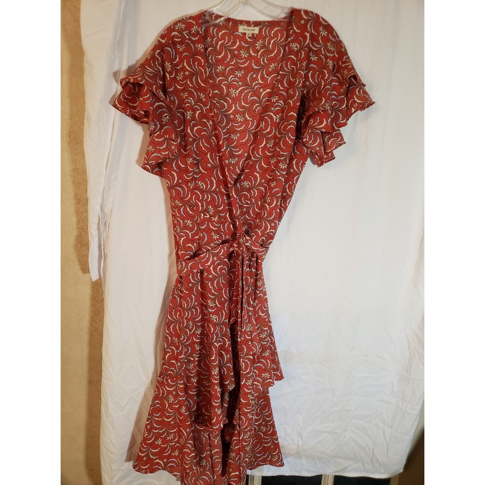 Women's Max Studio Rust Floral Short Sleeve Wrap Dress Size L